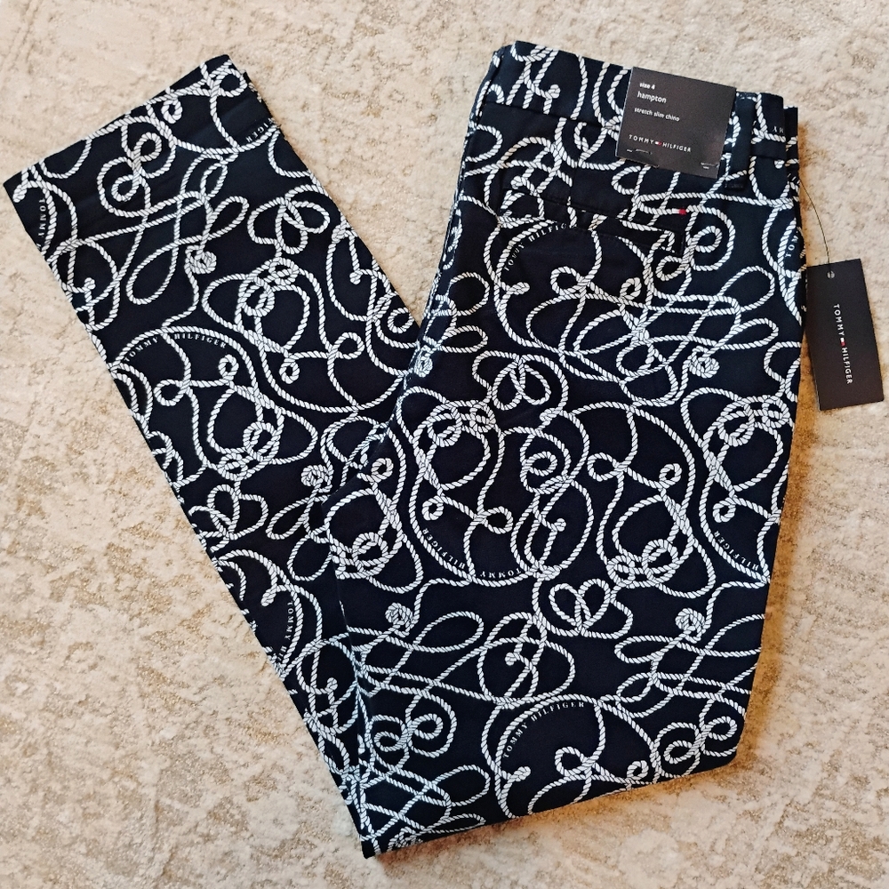 NWT 4 Tommy Hilfiger Hampton Stretch Slim Chino Nautical Rope Pattern Pants NEW
